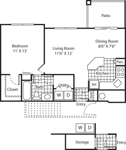 1 bed, 1 bath, 727 sqft, $2,313