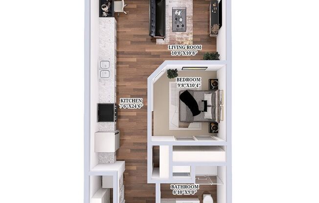 Studio, 1 bath, 592 sqft, $1,465, Unit C-308