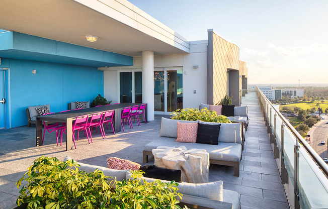 Outdoor dining room and lounge area  at Lake Nona Pixon, Orlando, Florida