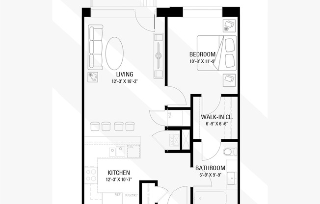 1 bed, 1 bath, 738 sqft, $2,300