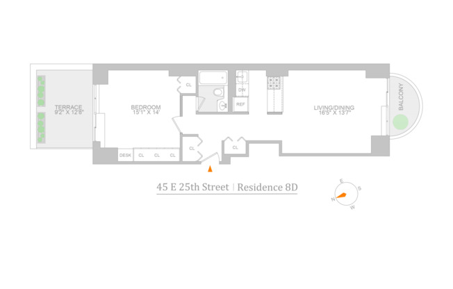 1 bed, 1 bath, 750 sqft, $6,500, Unit 8D