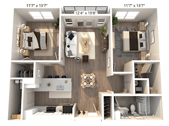 2 beds, 1 bath, 1,017 sqft, $1,682