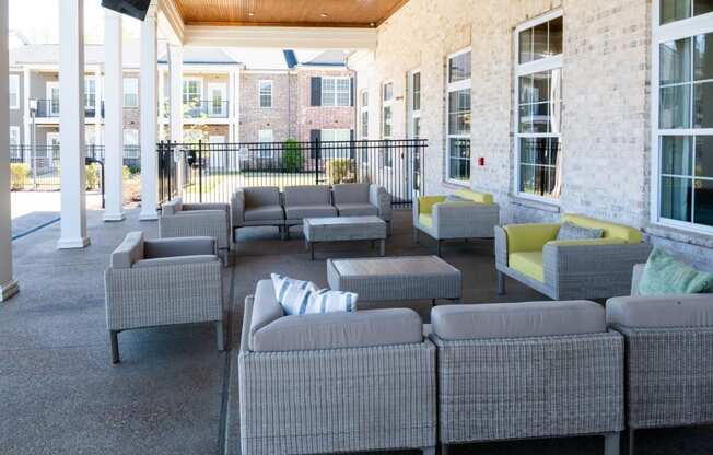 outdoor patio with couches and tables Meridian Park in Collierville, TN 38017