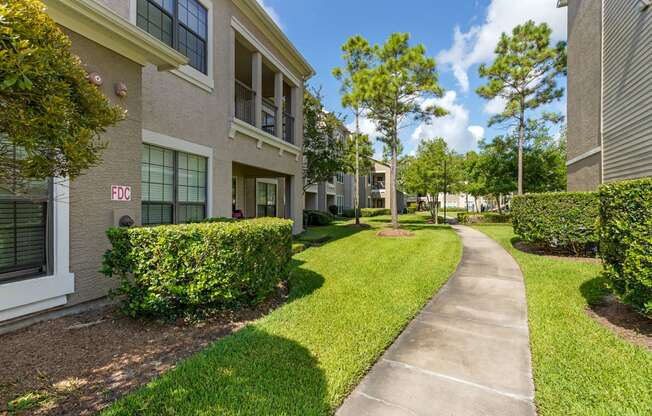 walkway between two apartment buildings at Summerwind, Pearland Texas