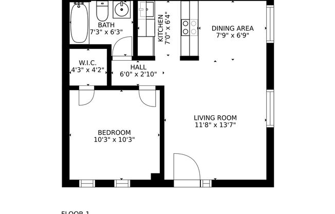 1 bed, 1 bath, $1,600