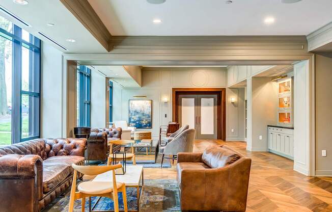 Resident lounge with couch at The Glover House, Washington