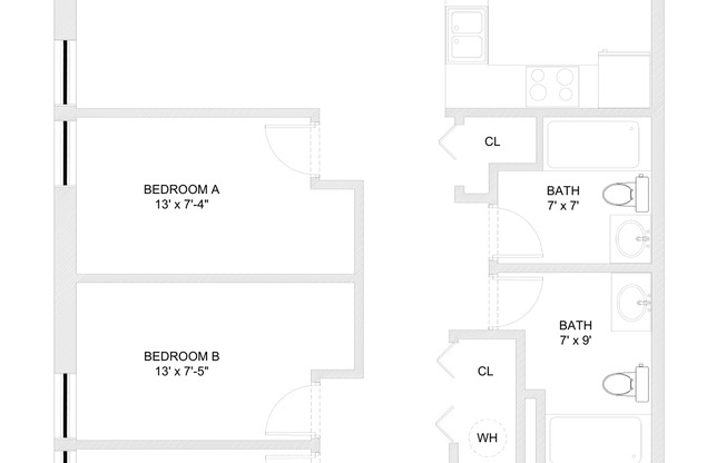 4 beds, 2 baths, 1,113 sqft, $761, Unit 210 BTB - D Bonus