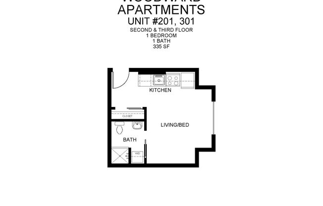 Studio, 1 bath, 367 sqft, $995, Unit 201