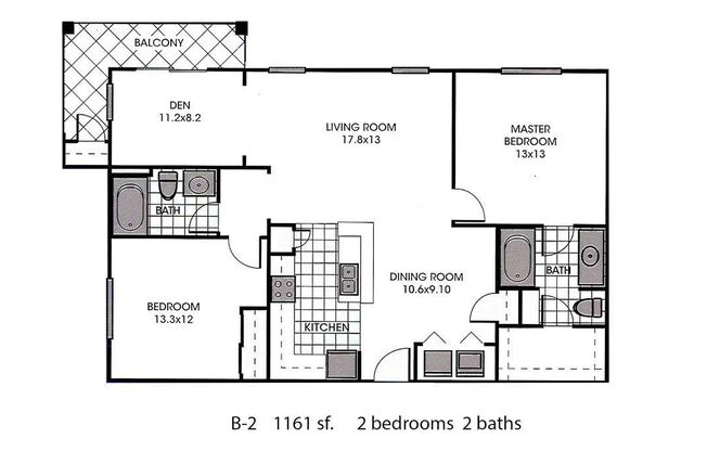 2 beds, 2 baths, 1,161 sqft, $1,640, Unit 12202