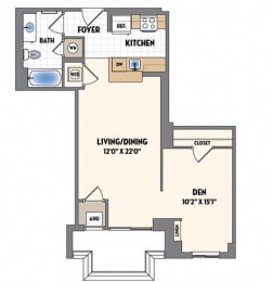 Studio, 1 bath, 730 sqft, $1,746