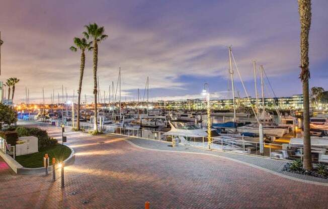 Waterfront pedestrian promenade  at Esprit Apartments, Marina del Rey, CA 