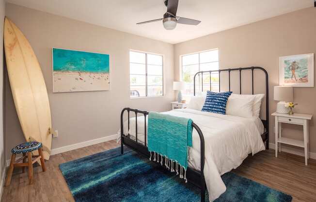 Bedroom with windows at Driftwood, San Diego, California