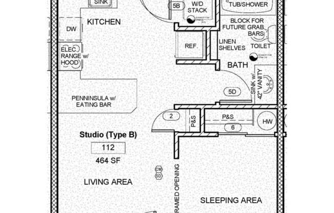 Studio, 1 bath, 464 sqft, $1,400, Unit 113