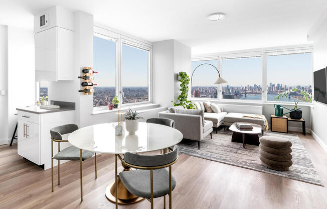 Corner living area with high-floor southern river views. Apartment 5203.