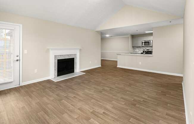 Empty living room with fire place