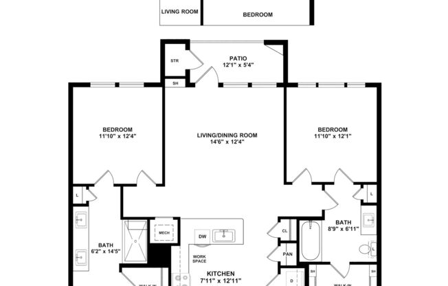 2 beds, 2 baths, 1,126 sqft, $1,206