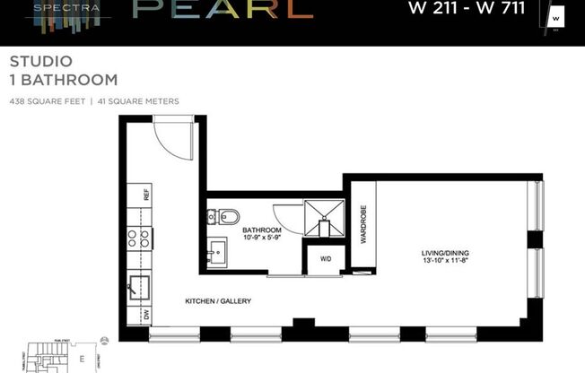 Studio, 1 bath, 438 sqft, $1,478, Unit W411