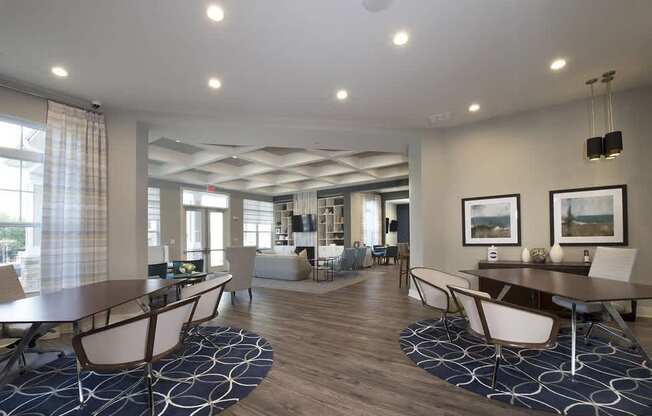 Clubhouse with recreation center, gaming lounge and fireplace