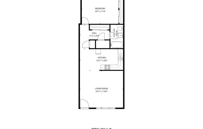 1 bed, 1 bath, 744 sqft, $850, Unit 49