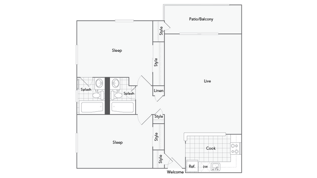 2 beds, 2 baths, 955 sqft, $2,729