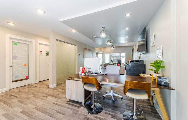 Leasing office at Sono Tempe Apartments in Tempe, Arizona featuring a welcoming resident lobby and modern design.