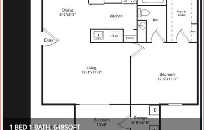 1 bed, 1 bath, 648 sqft, $975