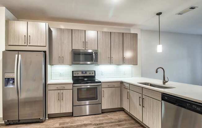 Stainless Steel Appliances and Tile Backsplash in Kitchens at Windsor Parkview, 5070 Peachtree Boulevard, GA