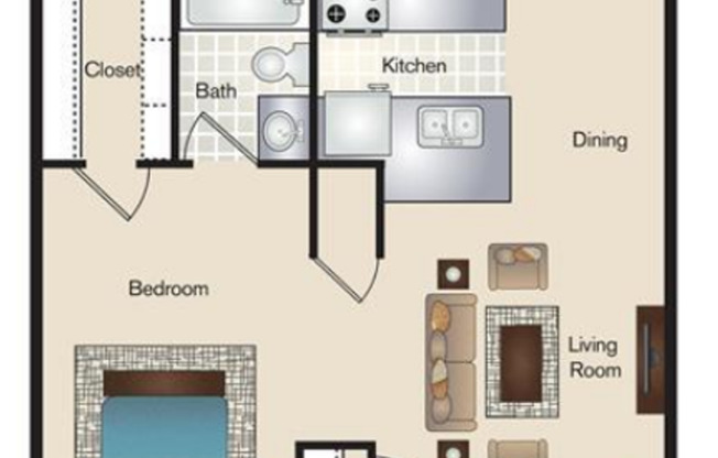 Studio, 1 bath, 483 sqft, $799