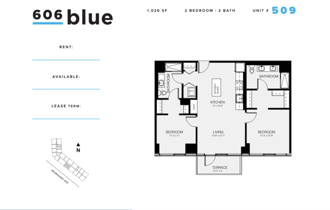 2 beds, 2 baths, 1,026 sqft, $3,881, Unit 509