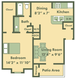 1 bed, 1 bath, 672 sqft, $1,165