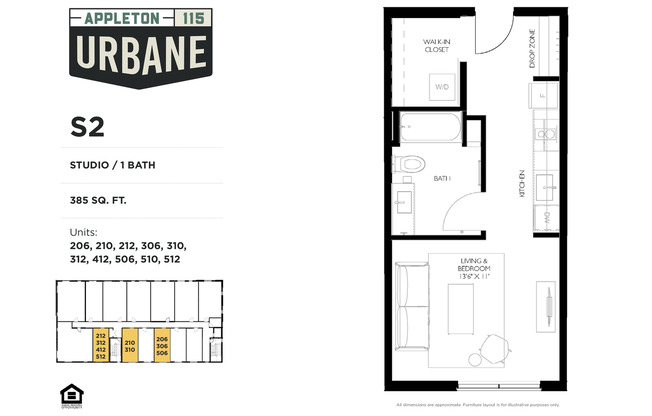 Studio, 1 bath, 392 sqft, $1,225, Unit 506