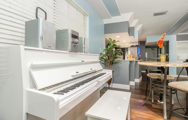 a kitchen with a table in a room