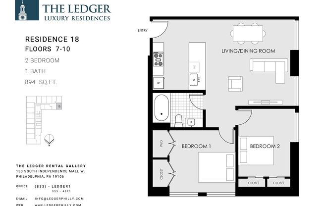 2 beds, 1 bath, 894 sqft, $2,750, Unit 918