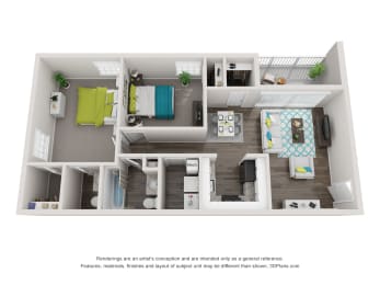 2 beds, 1.5 baths, 936 sqft, $1,275