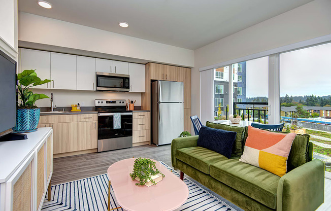 Living And Kitchen at Hazel Apartments, Edmonds, WA