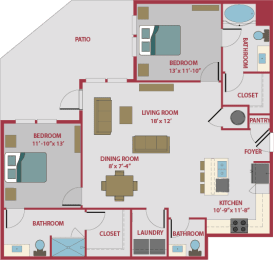 2 beds, 2.5 baths, 1,316 sqft, $2,224