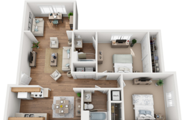 2 beds, 2 baths, 1,088 sqft, $1,244