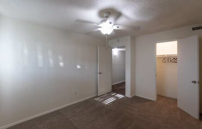 This is a photo of the second bedroom in the 871 square foot 2 bedroom, 2 bath apartment at Princeton Court Apartments in the Vickery Meadow neighborhood of Dallas, Texas.