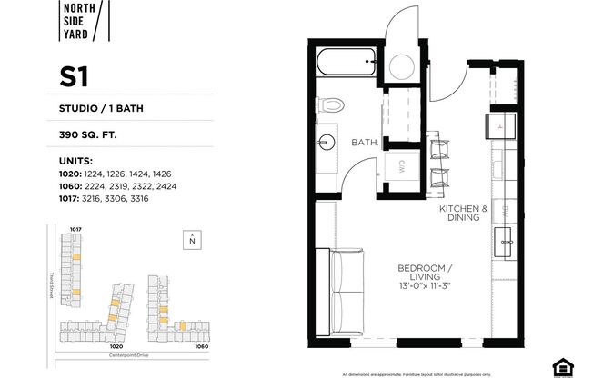 Studio, 1 bath, 390 sqft, $1,125