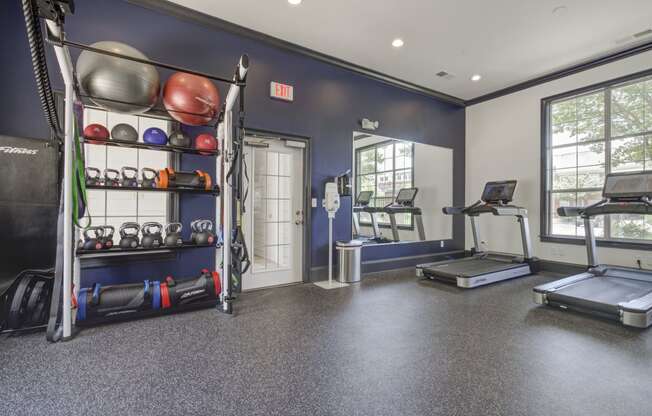 fitness center treadmills, balls