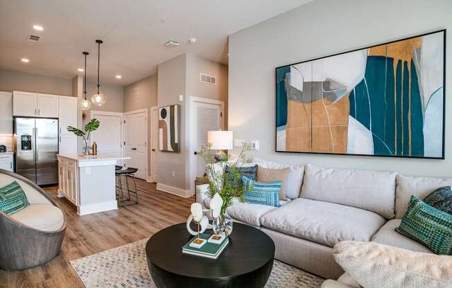 a living room with a couch and a coffee table