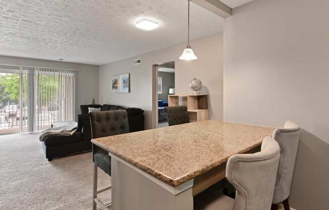 An open kitchen with large island for cooking or use as an eat in kitchen at Heritage Hill Estates Apartments, Cincinnati, Ohio 45227