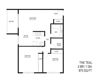 2 beds, 1 bath, 875 sqft, $1,580