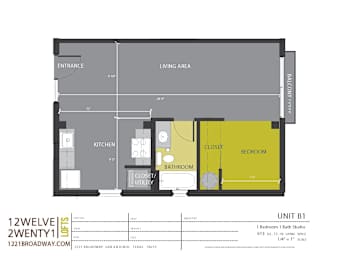 Studio, 1 bath, 613 sqft, $1,214